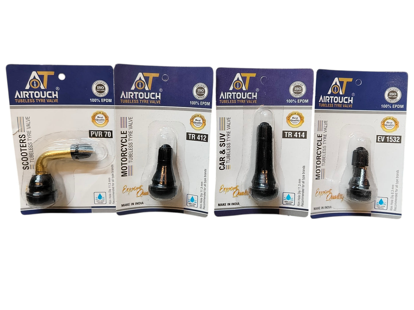 Airtouch Tubeless Tyre Valve Sample Combo – PVR70, TR412, TR414, EV1532 (1pc Each) | Alpha Tyre Tools