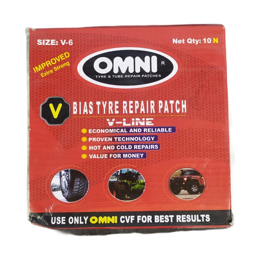 Omni Bias Tyre Repair Patches Size V-6 – Box of 10 Pcs | Alpha Tyre Tools