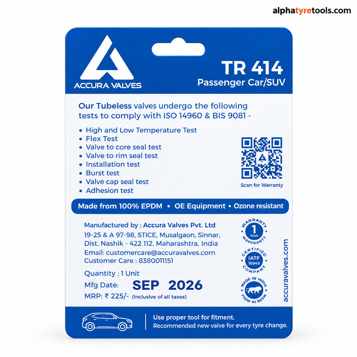 Accura TR414 Tubeless Valve (view 2) – Alpha Tyre Tools