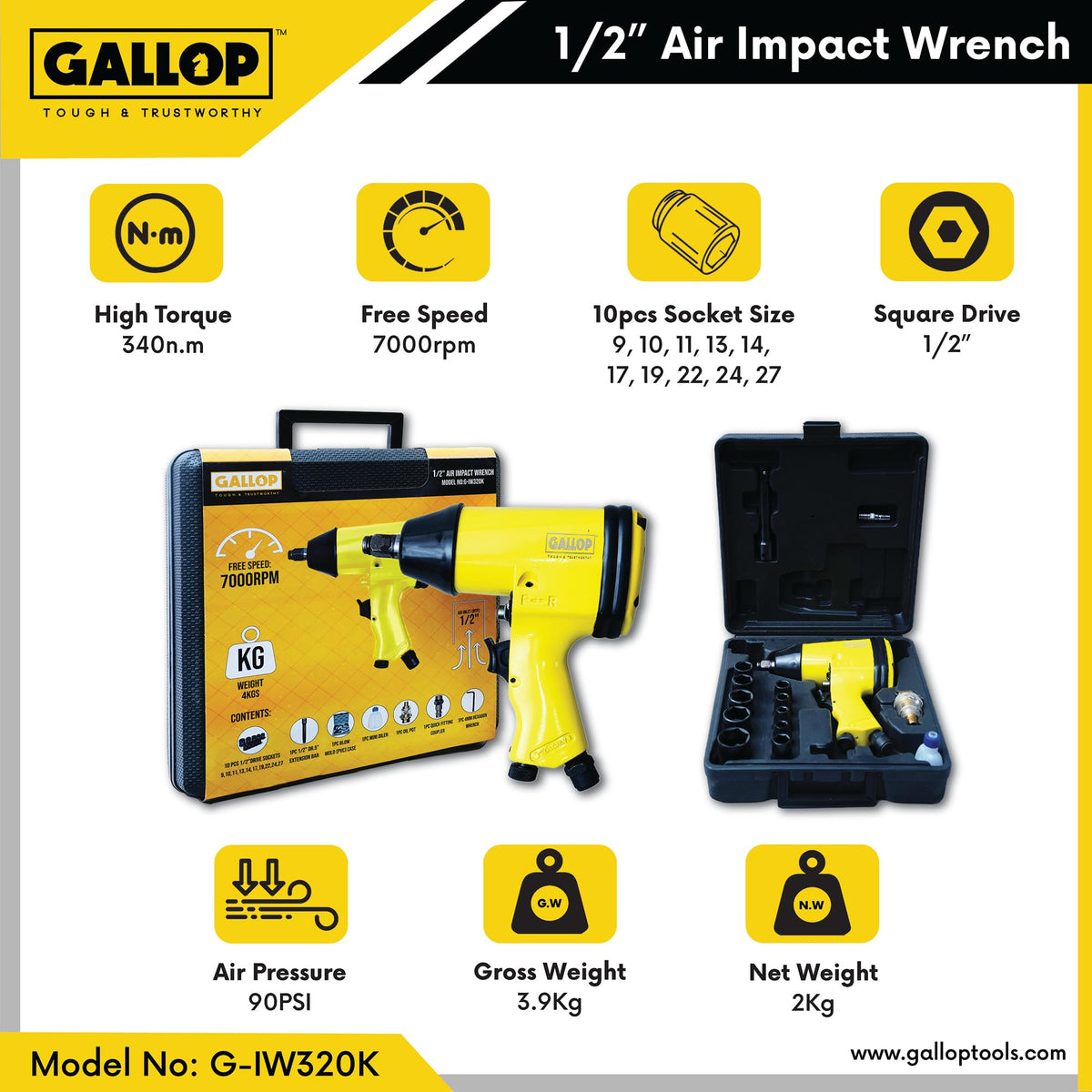 Gallop Impact Wrench 340Nm 7000 RPM – view 4 – Alpha Tyre Tools