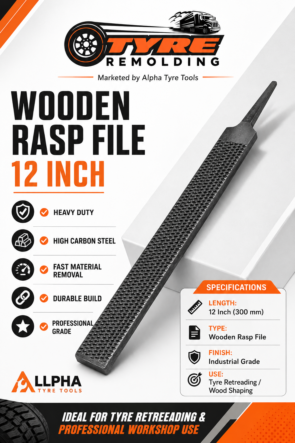File 12 Inch Heavy Duty – Tyre Retreading & Workshop File | Alpha Tyre Tools