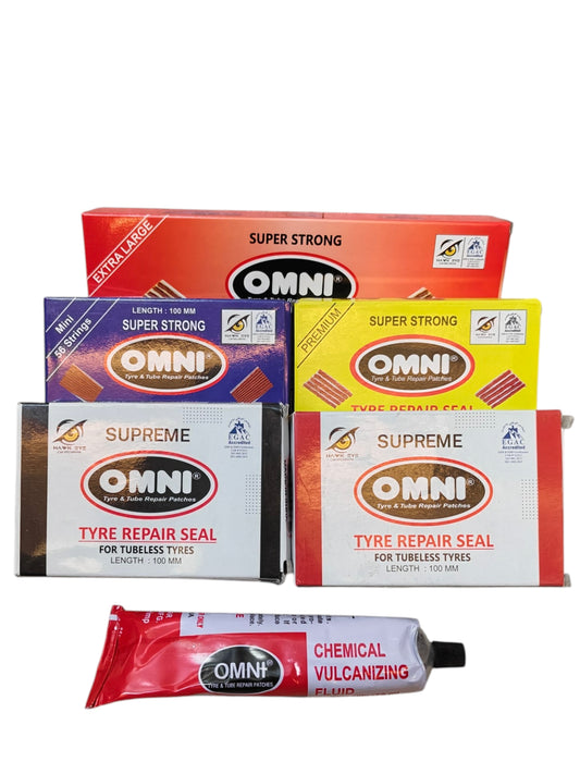 Omni Strings Combo Pack – Big Red, Blue, Yellow, Supreme Black, Supreme Brown + CVF 75ml | Alpha Tyre Tools