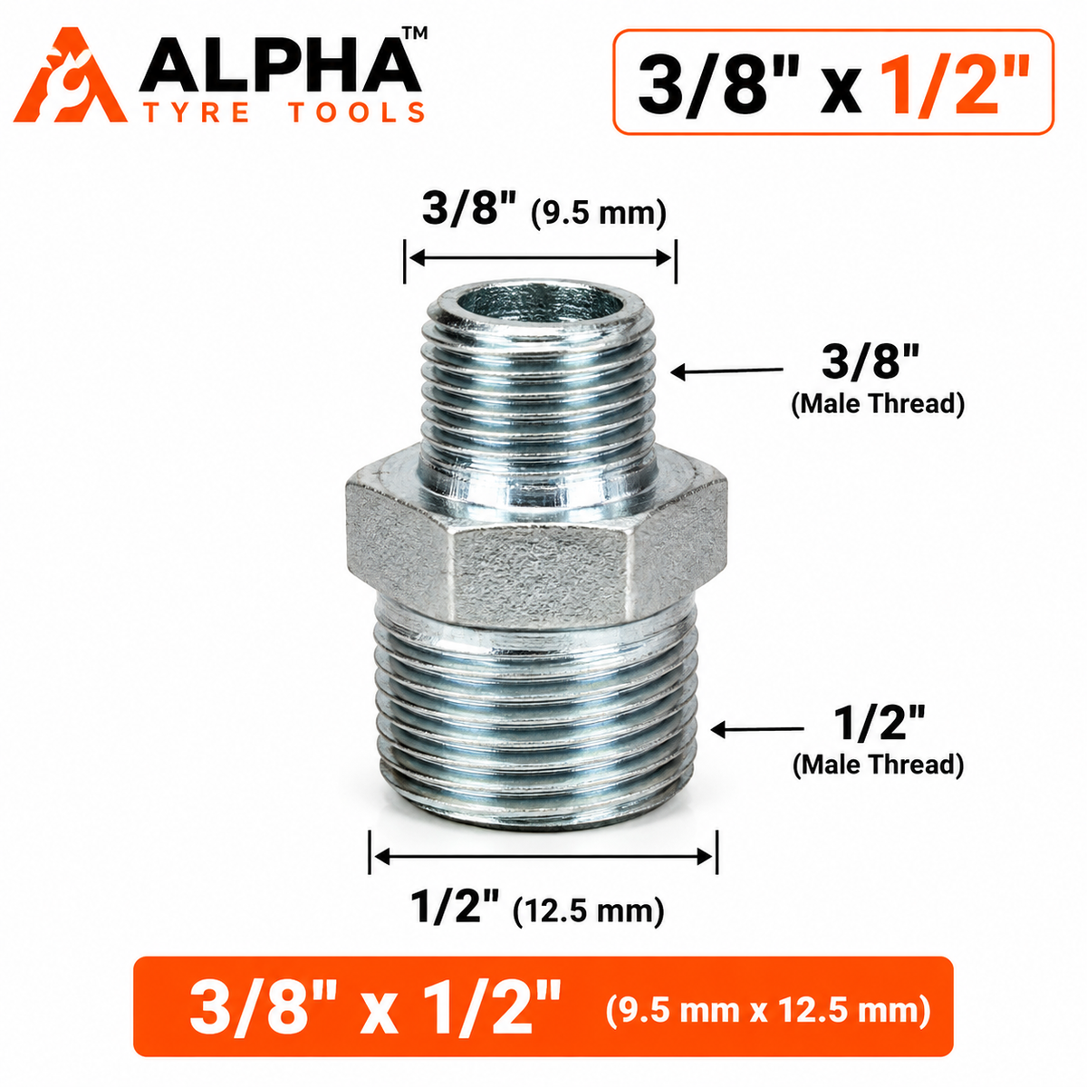 Steel Nipple Reducer 3/8X1/2 | Alpha Tyre Tools
