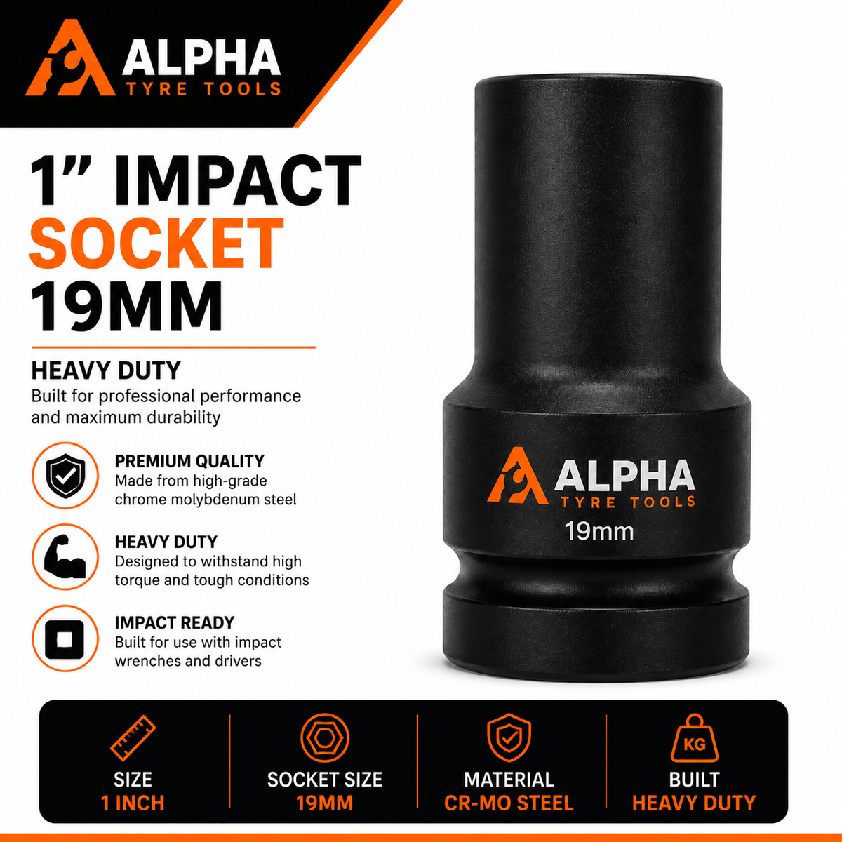 Impact Socket 1” 19mm | Alpha Tyre Tools