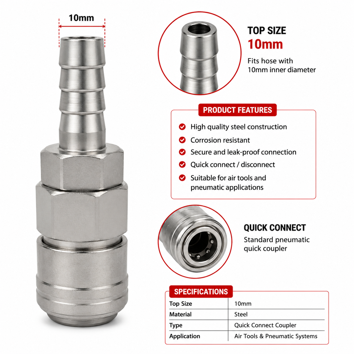Heavy Duty Coupler For 10mm Pipe