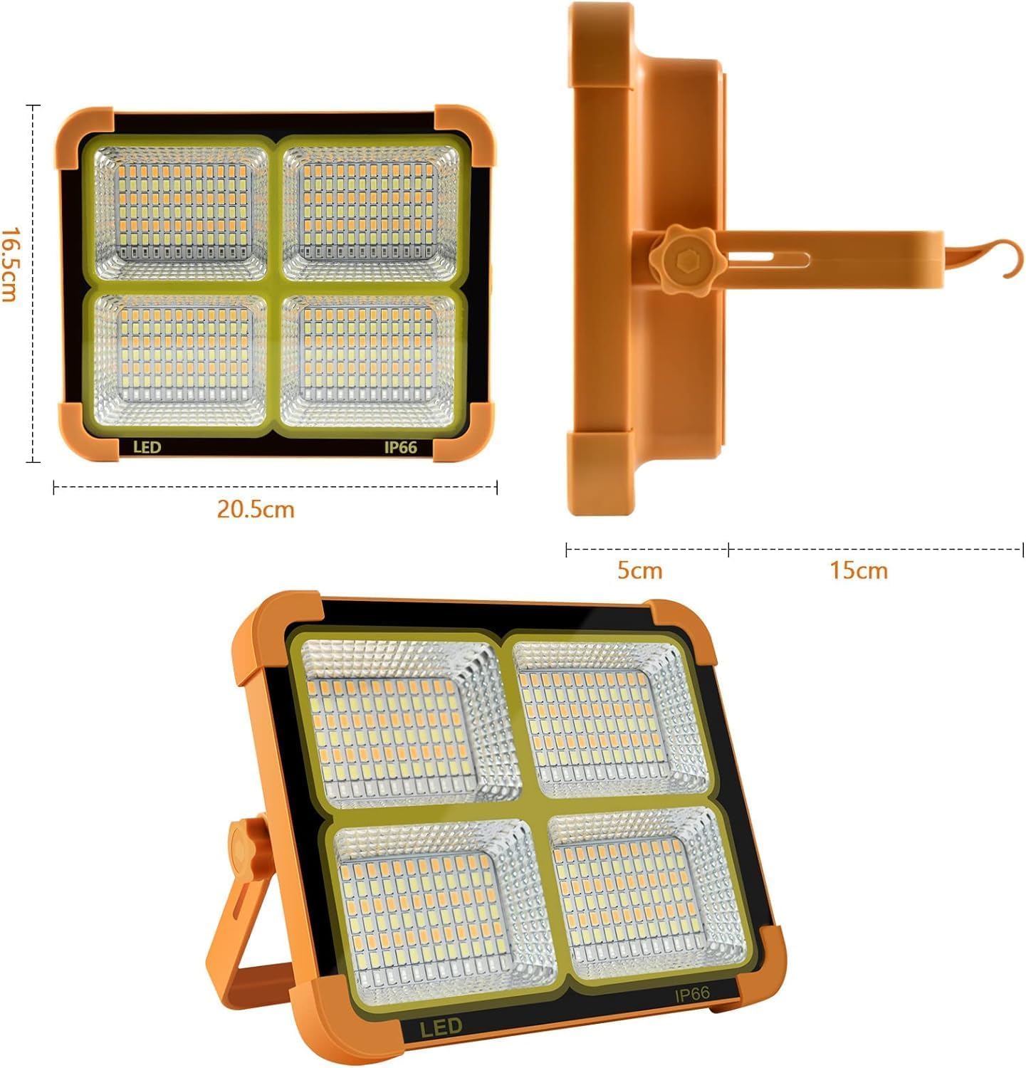 100W LED Work Light – 12000mAh Solar Rechargeable | 4 Light Modes