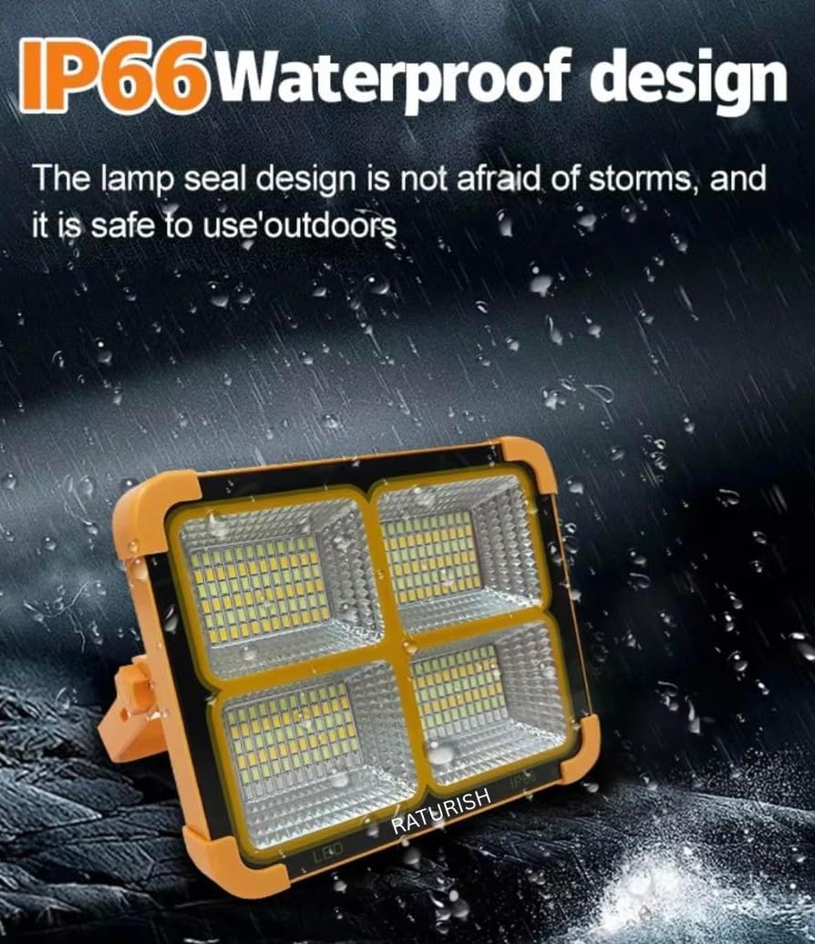 100W LED Work Light – 12000mAh Solar Rechargeable | 4 Light Modes
