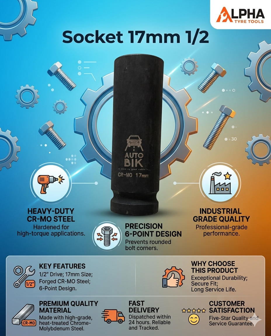 AutoBik 17mm 1/2 Socket Long – Car & Workshop Socket