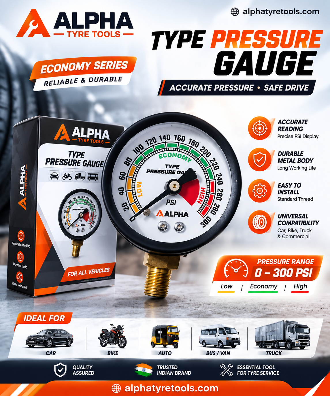 Alpha Tyre Pressure Gauge (300psi)
