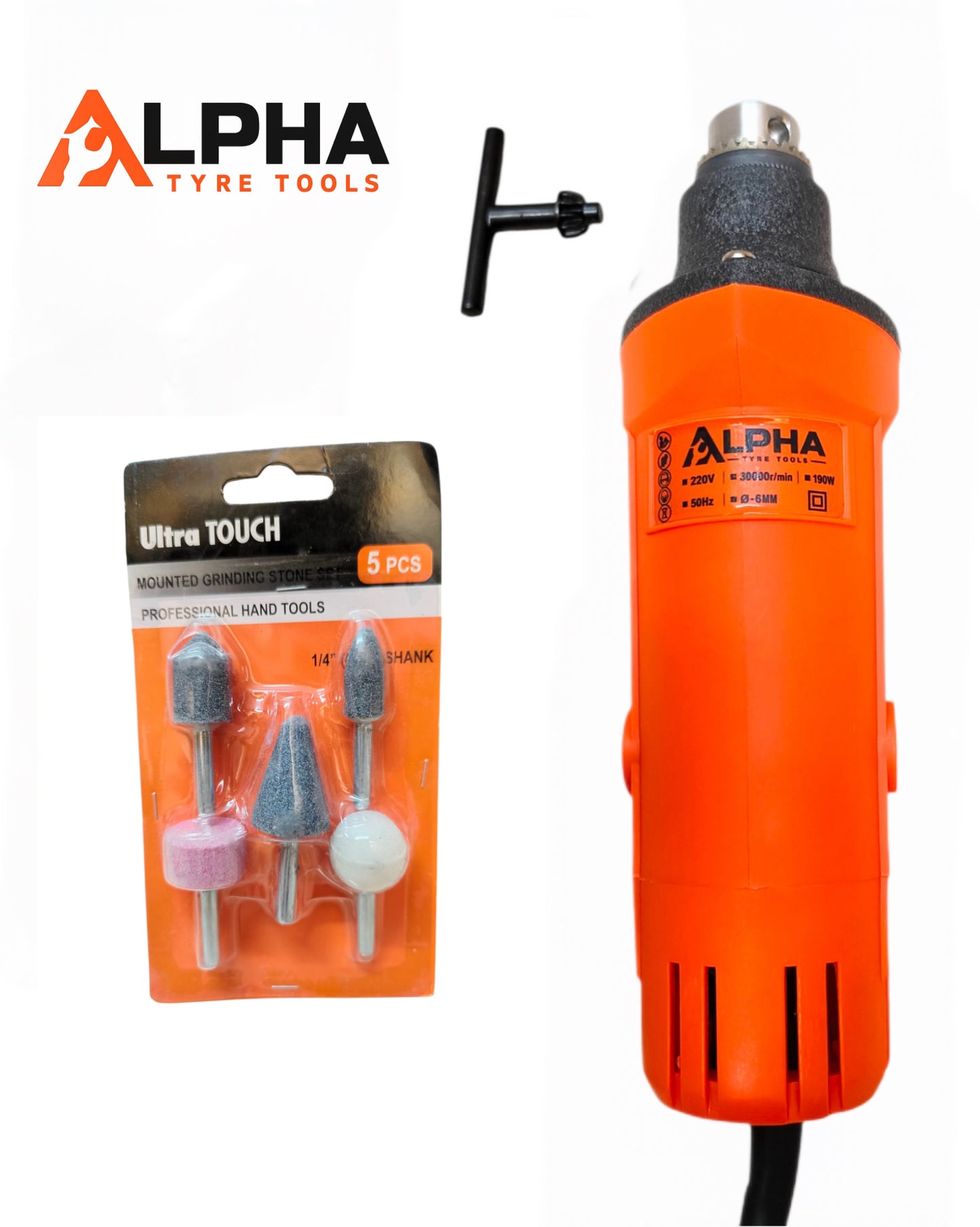 Alpha Electric Die Grinder 190W 26000 RPM with Stone Kit – Tyre Buffing Tool