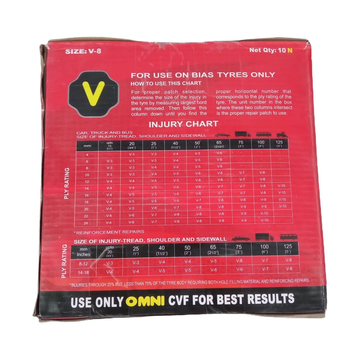 Omni Bias Tyre Repair Patches Size V-8 – Box of 10 Pcs | Alpha Tyre Tools