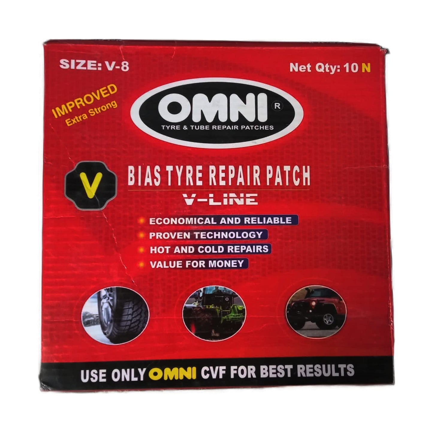 Omni Bias Tyre Repair Patches Size V-8 – Box of 10 Pcs | Alpha Tyre Tools