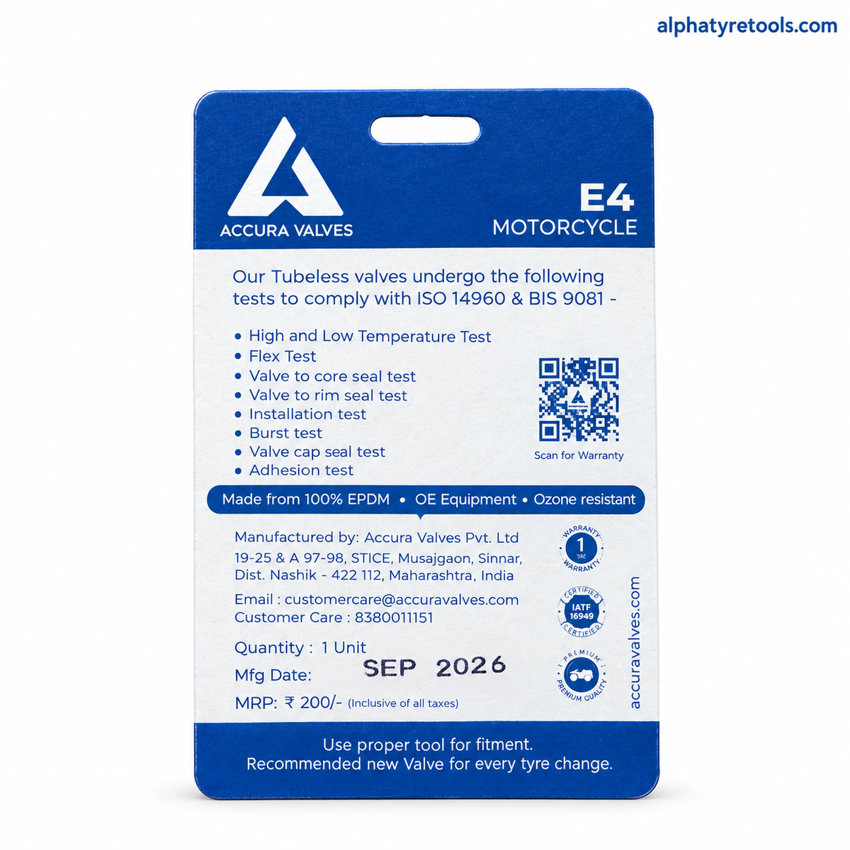 Accura EV1532 Tubeless Valve (view 2) – Alpha Tyre Tools