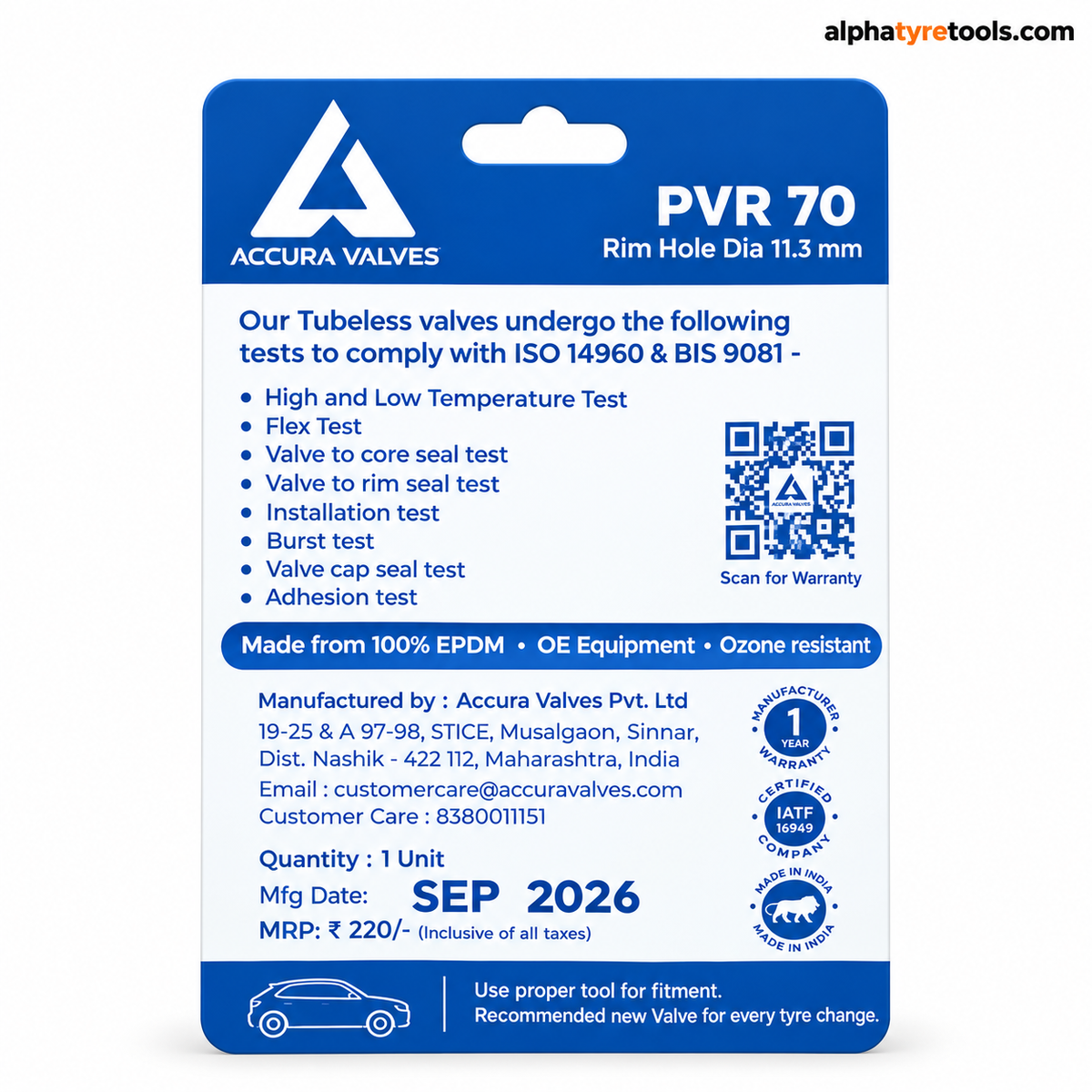 Accura PVR70 Tubeless Valve (view 2) – Alpha Tyre Tools