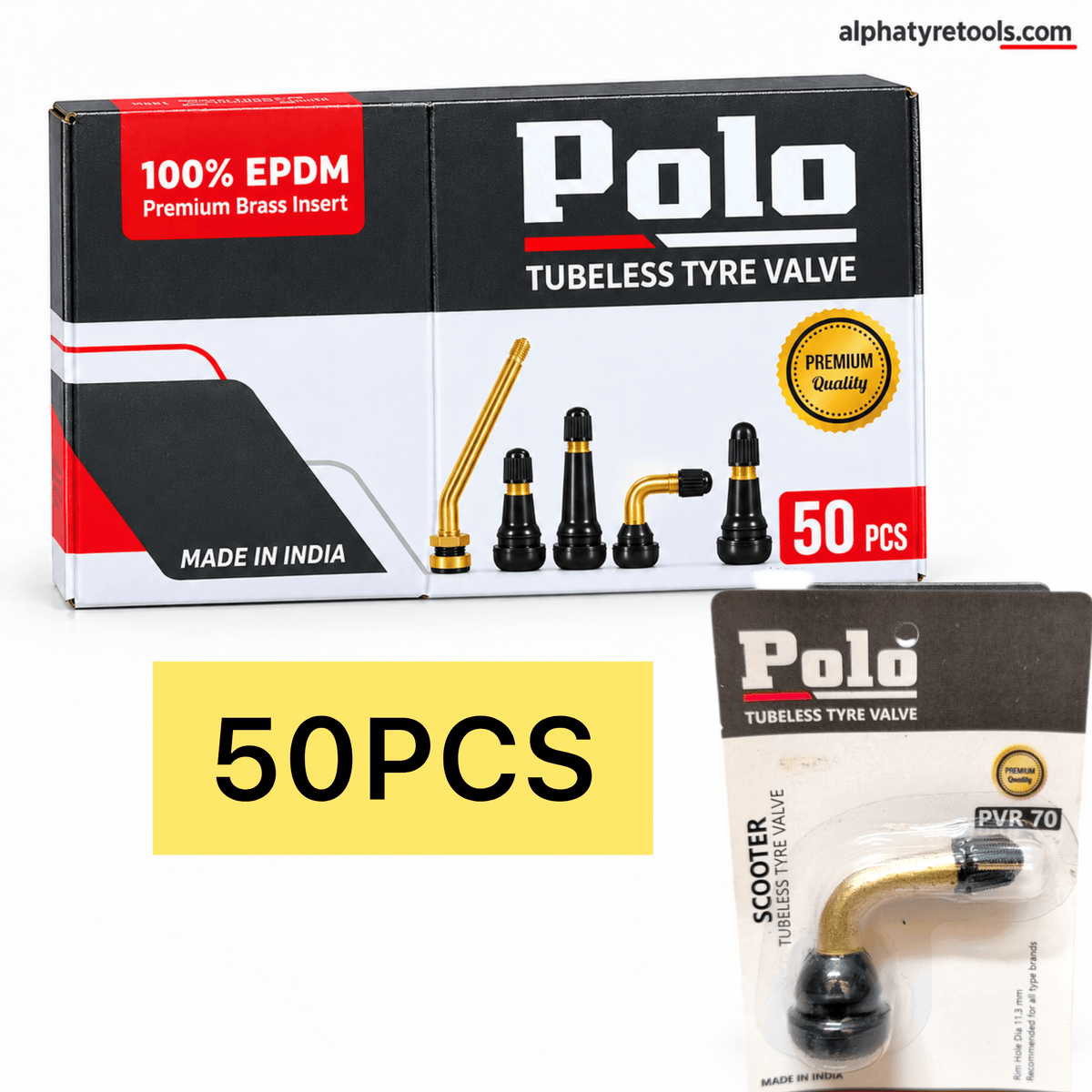 Polo Tubeless Valve PVR70 (50pcs) Pack – Alpha Tyre Tools