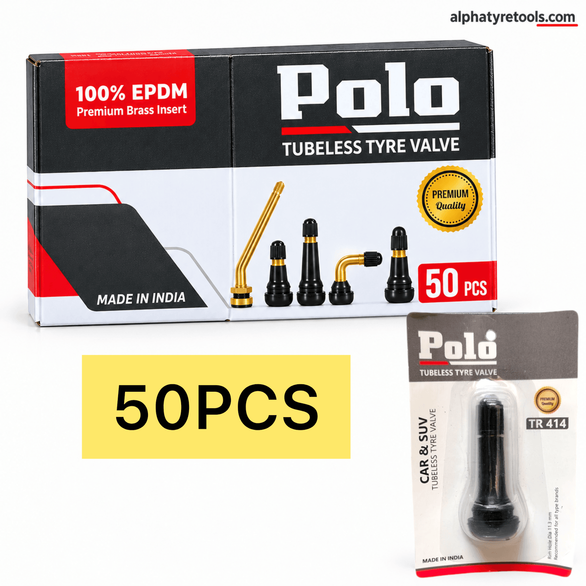 Polo Tubeless Valve TR414 (50pcs) Pack – Alpha Tyre Tools