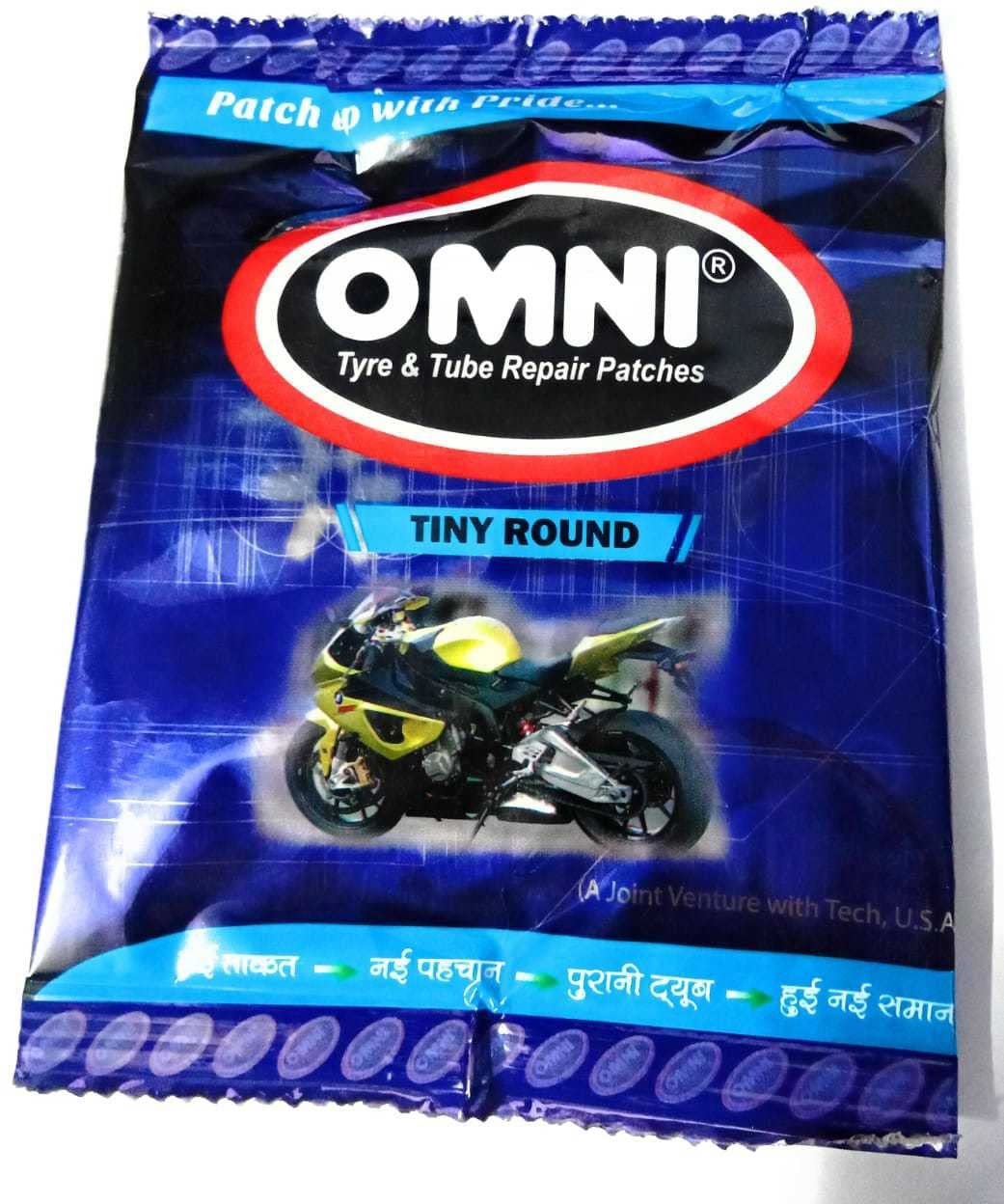 Omni Tyre & Tube Repair Patches Tiny Round 100 Pcs + CVF Solution 75ml | Alpha Tyre Tools