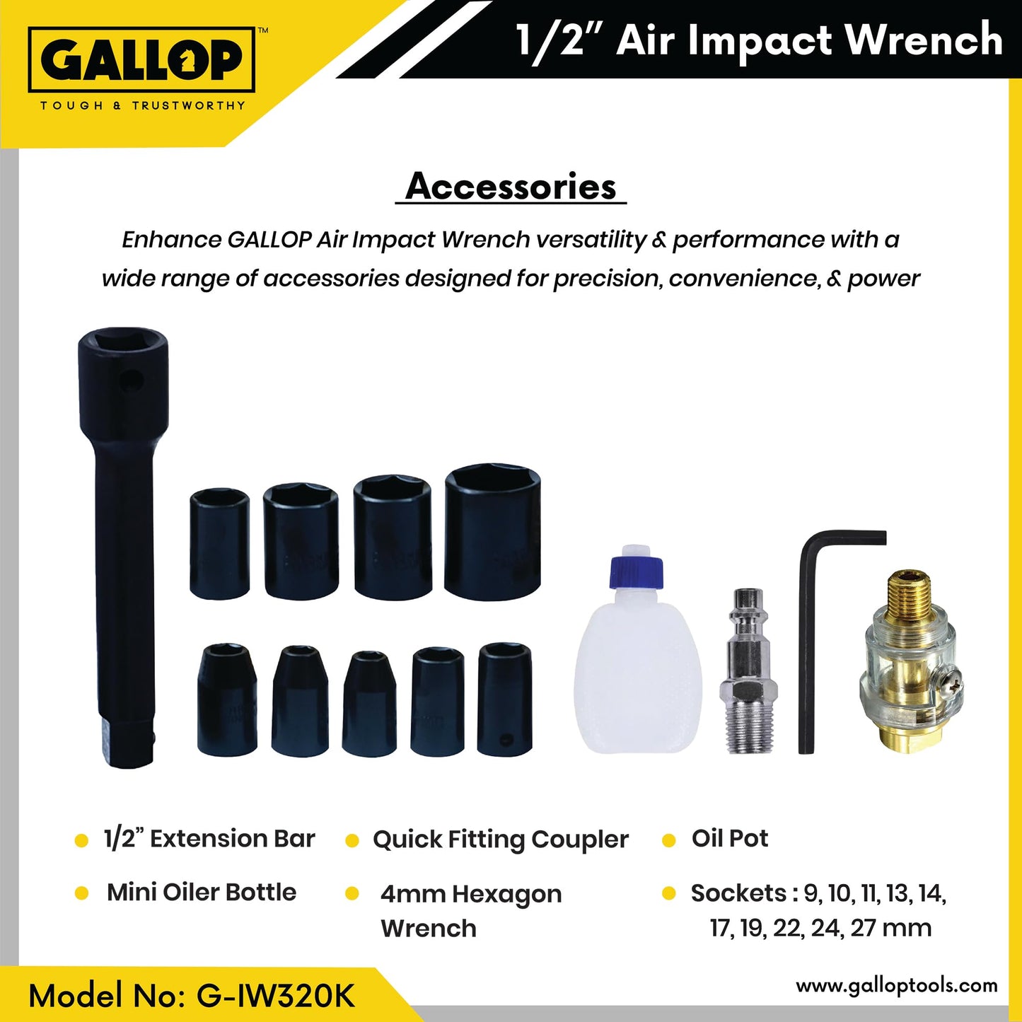 Gallop Impact Wrench 340Nm – 7000 RPM Pneumatic Impact Wrench | Alpha Tyre Tools
