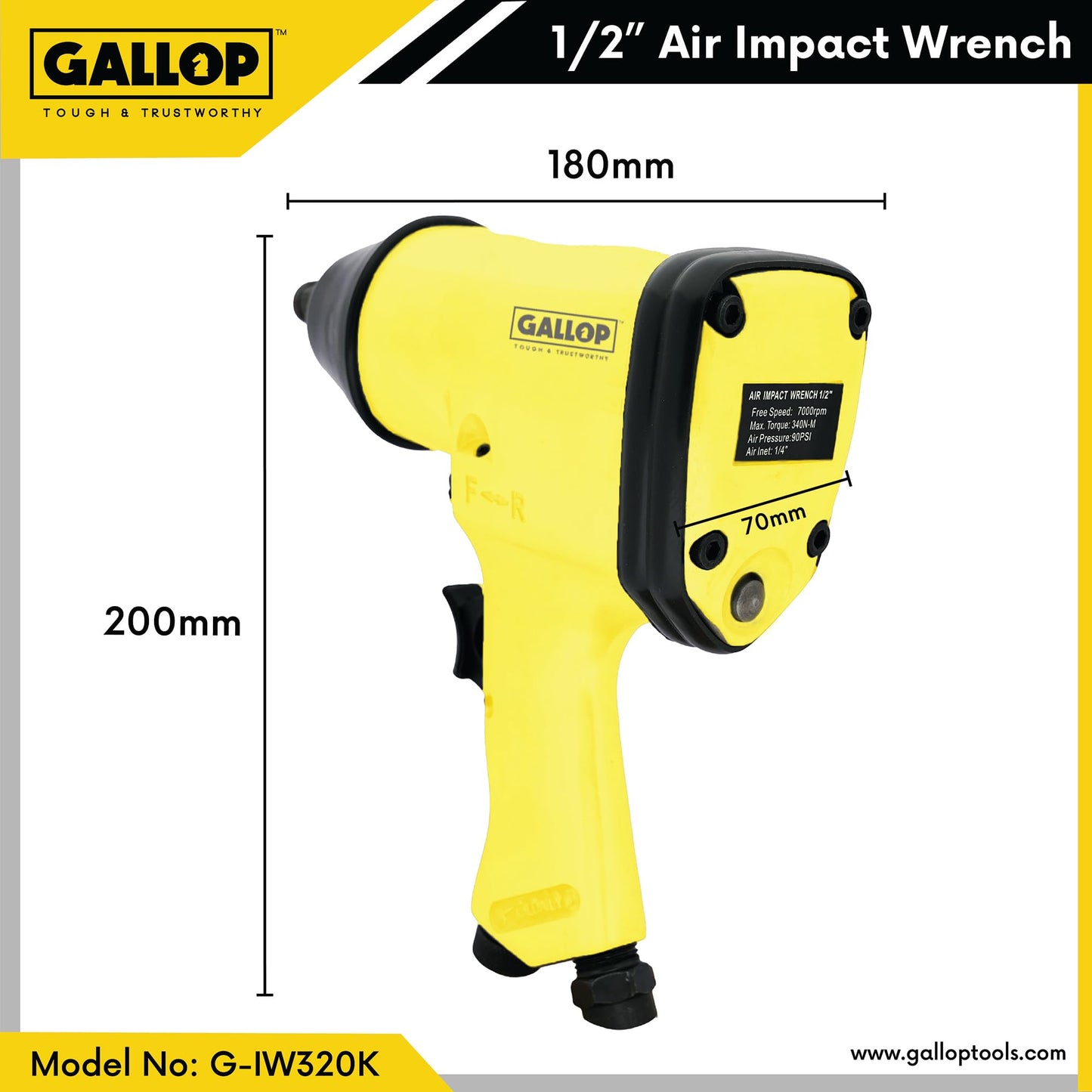Gallop Impact Wrench 340Nm – 7000 RPM Pneumatic Impact Wrench | Alpha Tyre Tools