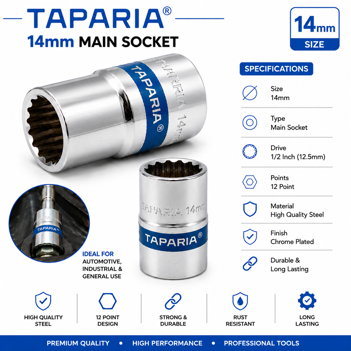 Taparia 14mm Impact Socket – 1/2 Inch Drive