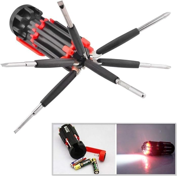 8-in-1 Screwdriver Set with LED Flashlight – Magnetic Multi-Bit Phillips Flat Torx | Alpha Tyre Tools