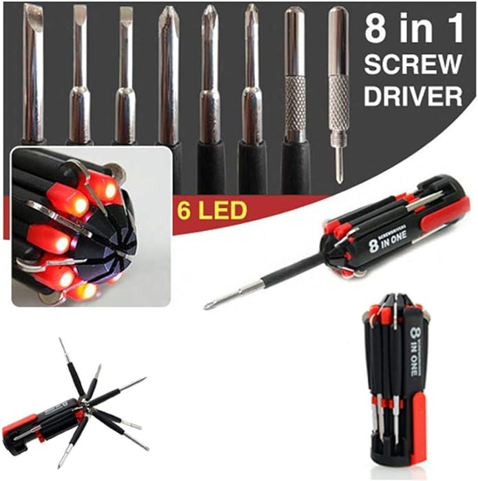 8-in-1 Screwdriver Set with LED Flashlight – Magnetic Multi-Bit Phillips Flat Torx | Alpha Tyre Tools