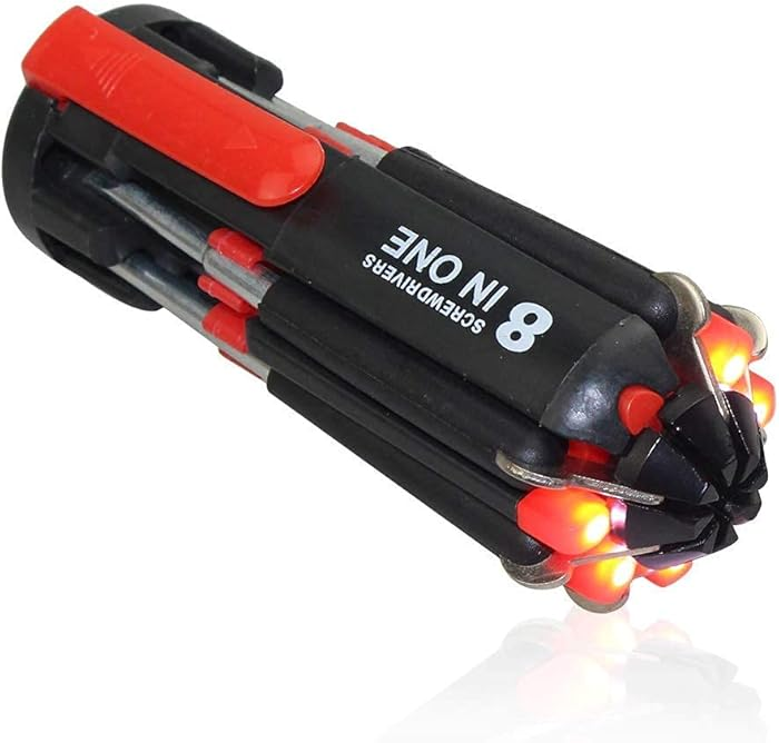 8-in-1 Screwdriver Set with LED Flashlight – Magnetic Multi-Bit Phillips Flat Torx | Alpha Tyre Tools