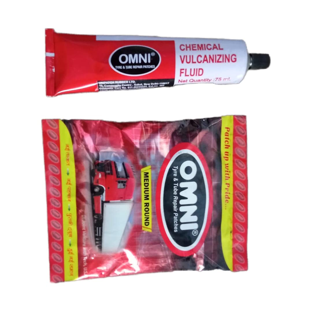 Tyre & Tube Puncture Repair Patches Medium Round 30 Pcs + CVF Solution 75ml – 1 Set | Alpha Tyre Tools